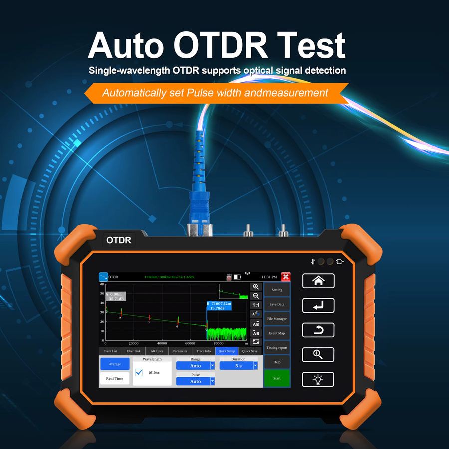 POMIACAM MOT-30 OTDR Glasfaser-Tester mit 4-Zoll Display, Optisches Reflektometer für 1310/1550/1610nm inklusive OPM, VFL und Eventmap, Tragbares professionelles Werkzeug für Kabeltests - Bild 2