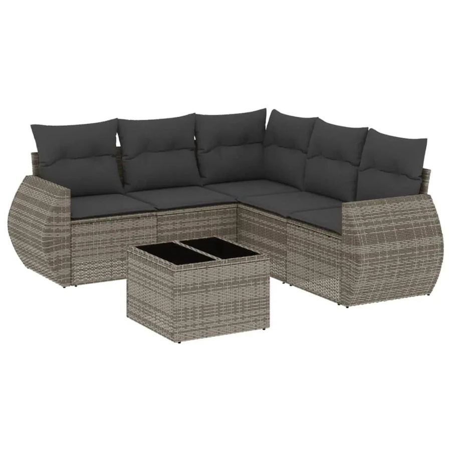 vidaXL 6-teilige Garten-Sofagarnitur in L-Form aus grauem Poly-Rattan mit Kissen und pulverbeschichtetem Stahlgestell - Bild 2