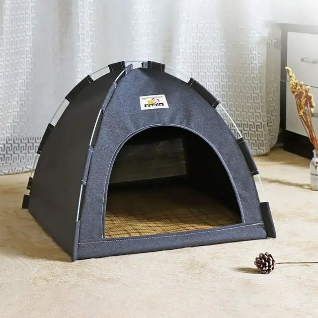 Haustier-Zeltbett für Katzen in Grau als warmes Höhlenbett und Kuschelsofa - Bild 1
