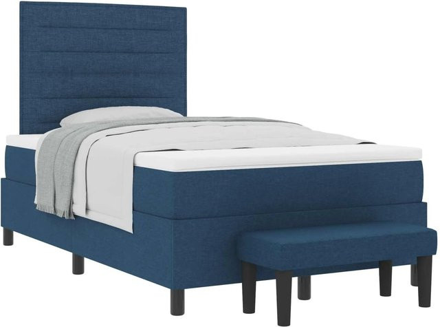 vidaXL Boxspringbett mit Matratze und Kopfteil in Blau, Hybrid-Matratze, Stoff, B/T: 120 x 200 cm - Bild 1