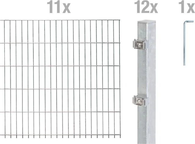 Metallzaun Grund-Set Doppelstabmatte aus Stahl, feuerverzinkt, Farbe: Silber, B/H: 200 x 160 cm, Erdverlegung - Bild 1