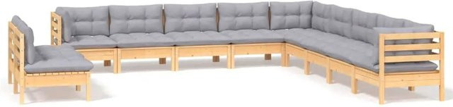 vidaXL 11-tlg. Garten-Lounge-Set aus massivem Kiefernholz mit grauen Polstern - Bild 1