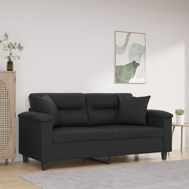 Vidaxl 2-Sitzer Sofa in Schwarz aus Kunstleder mit Kissen im modernen Design, Breite: 140 cm - Bild 1