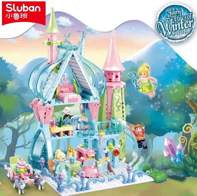 Sluban Märchenschloss Winter Eis & Schnee Baukasten Rosa/Pink mit 447 Teilen für Mädchen - Bild 1