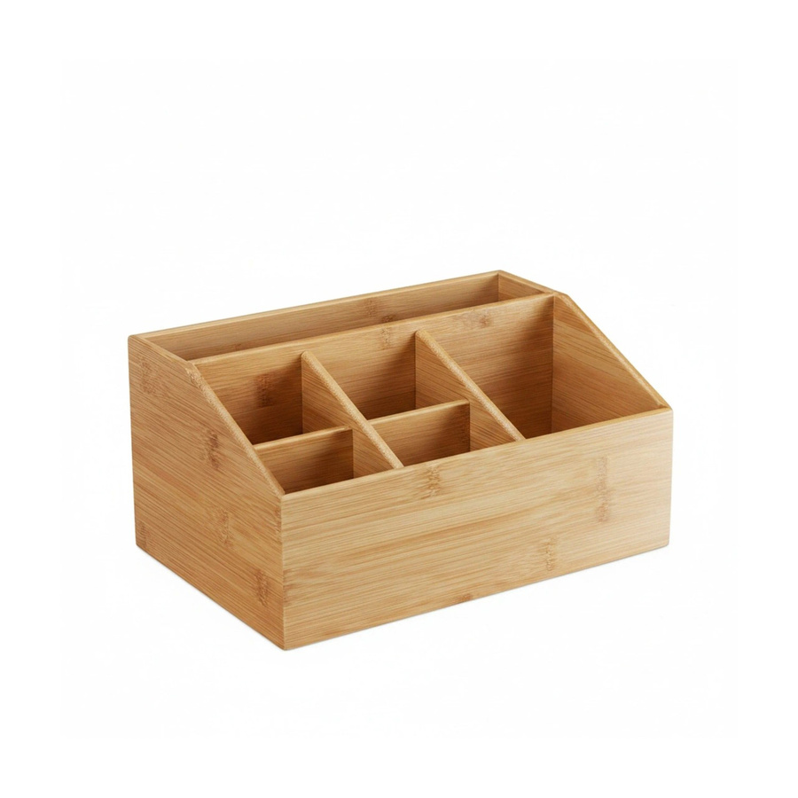 Relaxdays Tischorganizer aus Bambus in Natur mit 6 Fächern, B/T/H: 28 x 14 x 19,5 cm - Bild 2