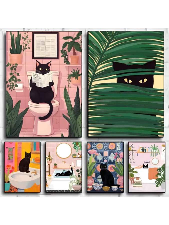Minimalistisches Leinwandgemälde mit Katzenmotiv von Potdemiel in Grün für dein Wohnzimmer oder Schlafzimmer - Bild 4