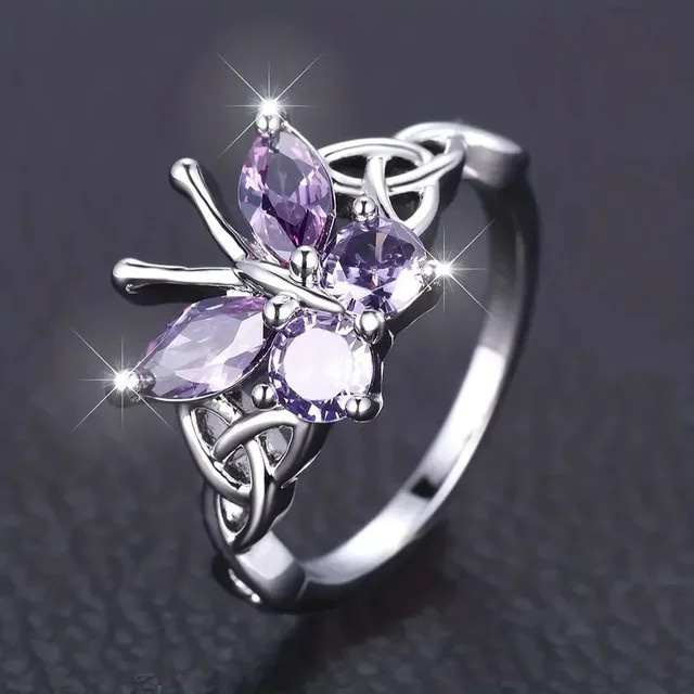 Huitan Ringe, Schmetterling, Lila Zirkonia, Silber, Damen - Bild 1