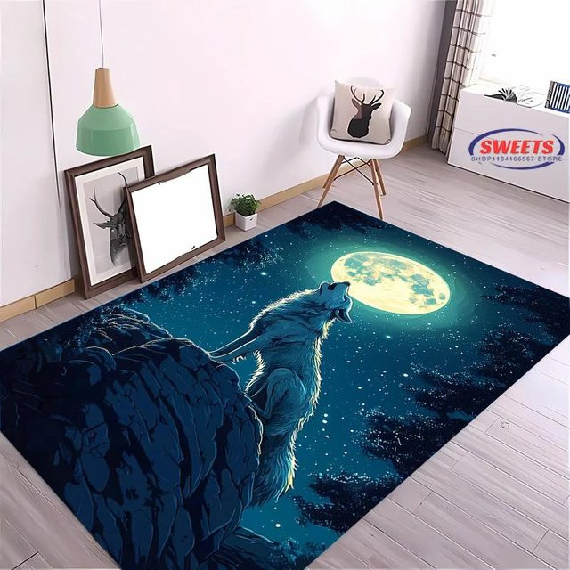 AISILK MOON Wolf Teppich mit Anti-Rutsch-Funktion und Schalldämmung, weich und bequem für Wohnzimmer, Schlafzimmer oder Büro, Breite: 60 cm, Tiefe: 40 cm - Bild 1