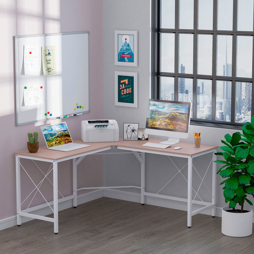 HOMCOM L-förmiger Eckschreibtisch aus MDF und Stahl in Weiß, B/T/H: 150 x 150 x 76 cm - Bild 2