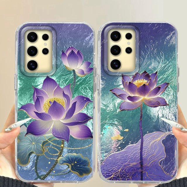 Luxus Handyhülle mit buntem Lotus-Blumen-Design für Samsung Galaxy S24 S23 S22 S25 S21 Plus S20 FE Ultra in Multicolor - Bild 1