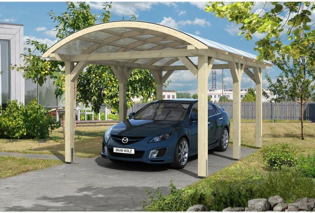 Skan Holz Carport Franken Bogendach aus Fichte Leimholz in Beige mit Doppelstegplatten aus Polycarbonat B/T: 376 x 541 cm, Höhe: 293 cm - Bild 1