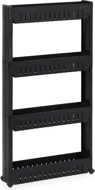 Relaxdays Nischenwagen aus Kunststoff in Schwarz mit 4 Ablagen, Rollbar für Bad und Küche, Höhe: 101 cm, Breite: 12,5 cm, Tiefe: 15 cm - Bild 1