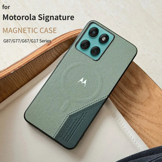 Luxuriöse geflochtene Leder-Magnethülle für Motorola Moto Signature Edge 70 Ultra Fusion+ 60 Pro 50 Neo G87/77/67/17 Power G86 G56/66J/Y Cover in Grün - Bild 1