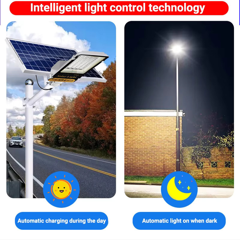 YQCHEZI 200 W Solar-Straßenlaterne aus Aluminium in Silber mit Fernbedienung und LED-Licht für den Garten und Außenbereich - Bild 2