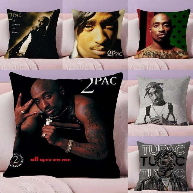 2P-PAC Tupac S-Shakur Kissenbezug aus Plüschstoff, schwarz und mehrfarbig, quadratisch, B/T/H: 30 x 30 x 30 cm - Bild 1