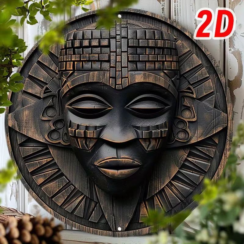 Afrikanisch inspiriertes Wandkunst-Dekor Potdemiel Maske aus Aluminium, runde Retro-Maske, Durchmesser: 20,32 cm - Bild 3