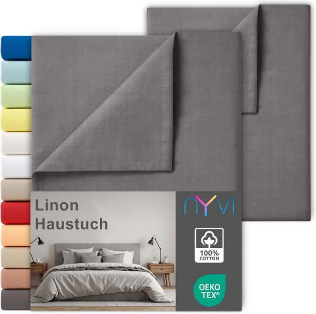 NYVI Linon Deluxe Bettlaken Set aus 100% atmungsaktiver Baumwolle, 2er Set, Farbe: Anthrazit, Breite: 150 cm, Länge: 250 cm - Bild 1