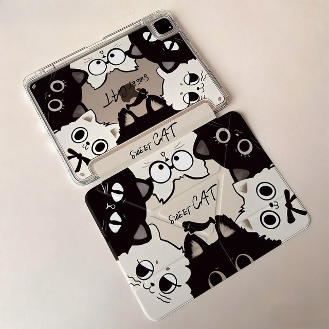 Stoßfeste Samsung Tablet Hülle mit Schwarz/Weiße Katze Design für S9 FE, S7, S8 Plus, S10, S6 Lite und Tab A11 Plus, A9 8,7 Zoll - Bild 1