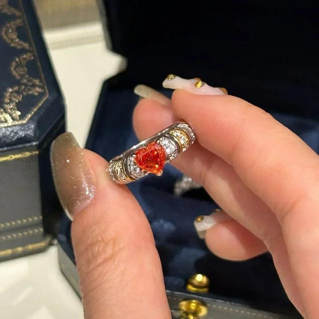 YIRAN Jewelry Herz Ring, Kupfer, Orange, Zirkonia, Damen, Verlobung - Bild 1