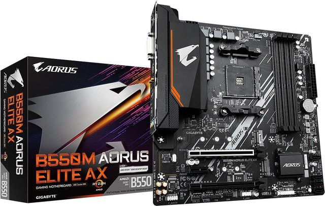 Gigabyte B550M AORUS ELITE AX Micro ATX Mainboard Sockel AM4 DDR4 mit Wi-Fi in Schwarz - Bild 1