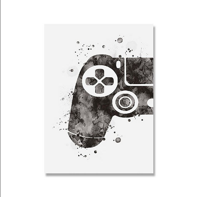 TPFLiving Poster Leinwand Aquarell Gamepad und Spielekonsole Motiv in Multicolour, Modell A, Breite: 30 cm, Höhe: 42 cm - Bild 1