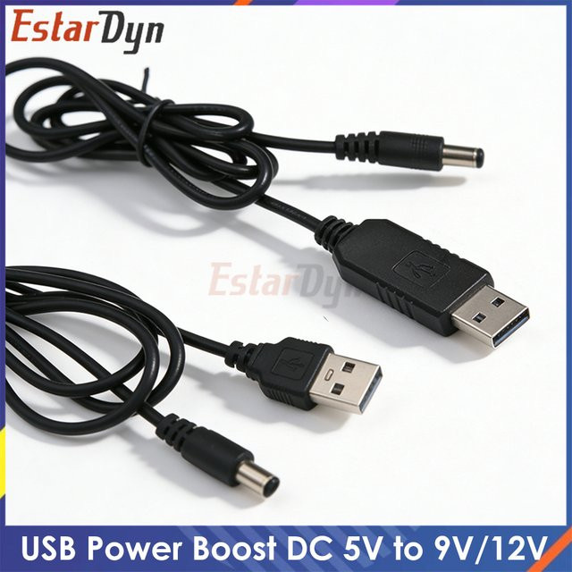 Estardyn USB Power Boost Kabel DC 5V zu DC 9V / 12V Step-Up Modul USB Konverter Adapter mit 2.1x5.5mm Barrel Plug in Schwarz - Bild 1