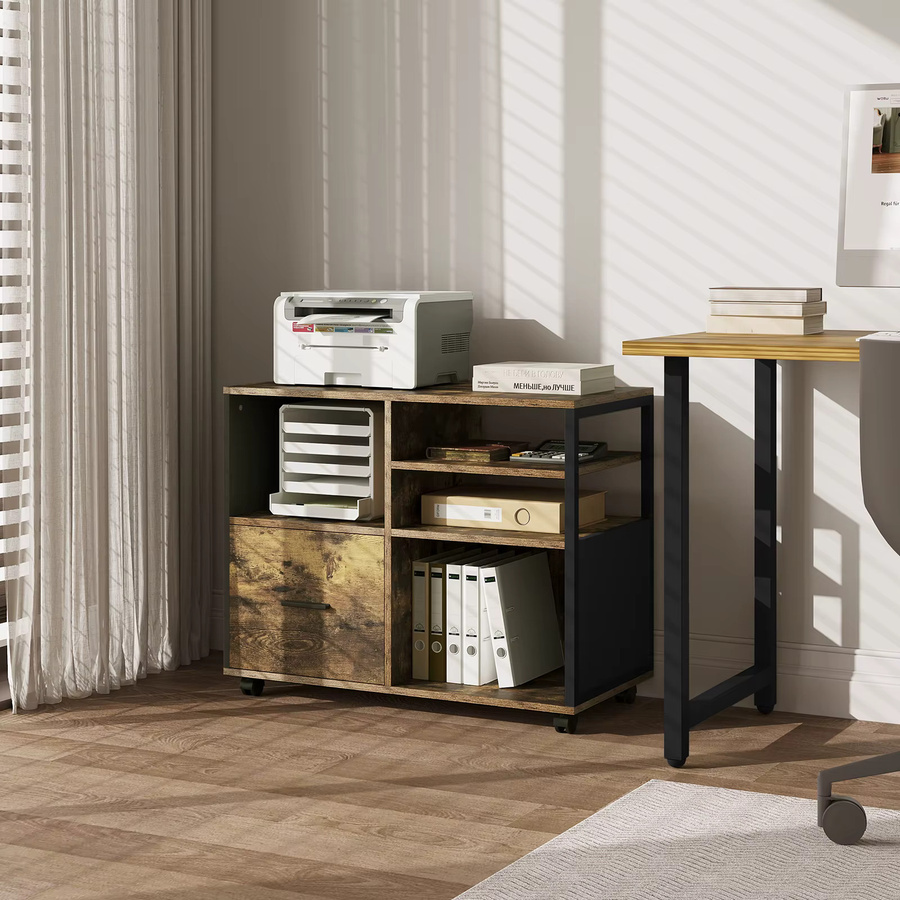 WOLTU Beweglicher Aktenschrank in Braun mit Rollen und Schubladen für dein Home-Office - Bild 4
