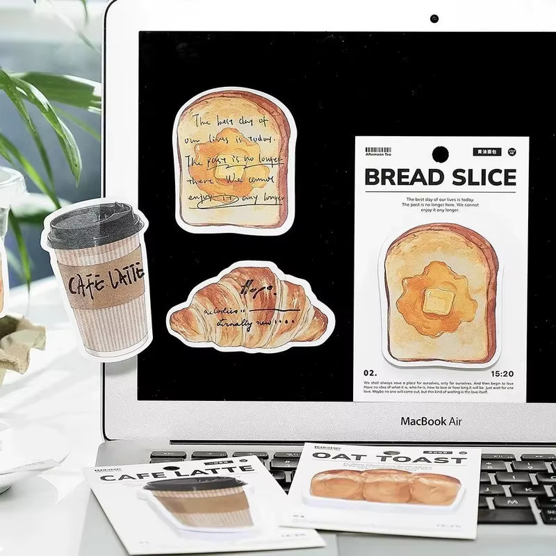 Haftnotizen Toast Sticky Bread Coffee Series, 30 Blatt zerreißbare Papiernotizen in Mehrfarbig, Bürobedarf und Schulbedarf - Bild 3