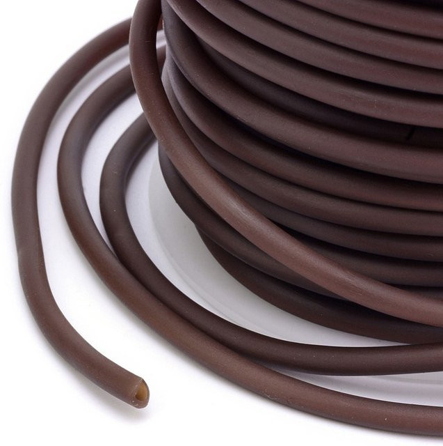 Hohlrohr PVC-Gummikordel umwickelt in Braun mit 3 mm Durchmesser und 1,5 mm Lochweite, 25 m pro Rolle - Bild 1