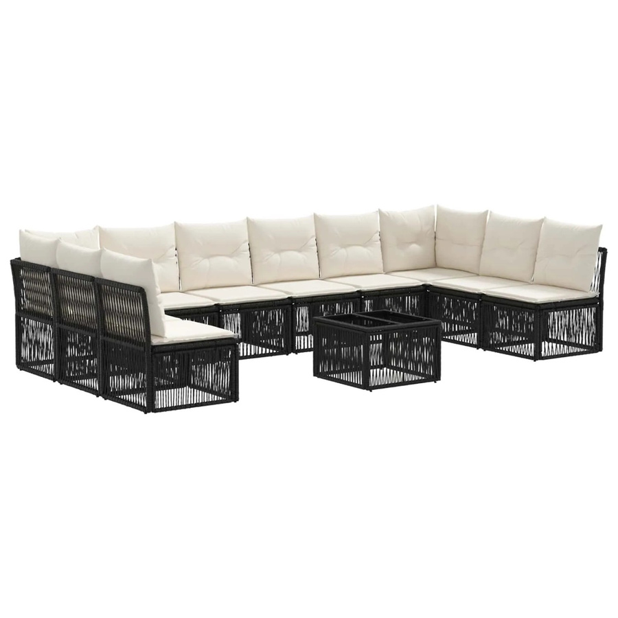 vidaXL Gartensofa-Set 11-teilig in Schwarz aus Poly-Rattan mit Polsterung und Couchtisch in U-Form - Bild 2
