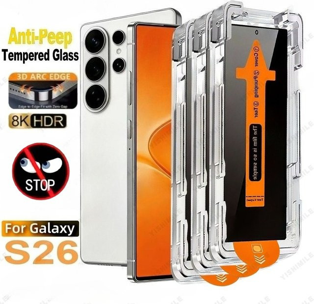 3-teiliges Anti-Spionage Displayschutz Glas Set für Samsung Galaxy S26 S25 S24 S23 S22 S21 Ultra Plus Edge mit Ein-Klick-Installation, transparent - Bild 1