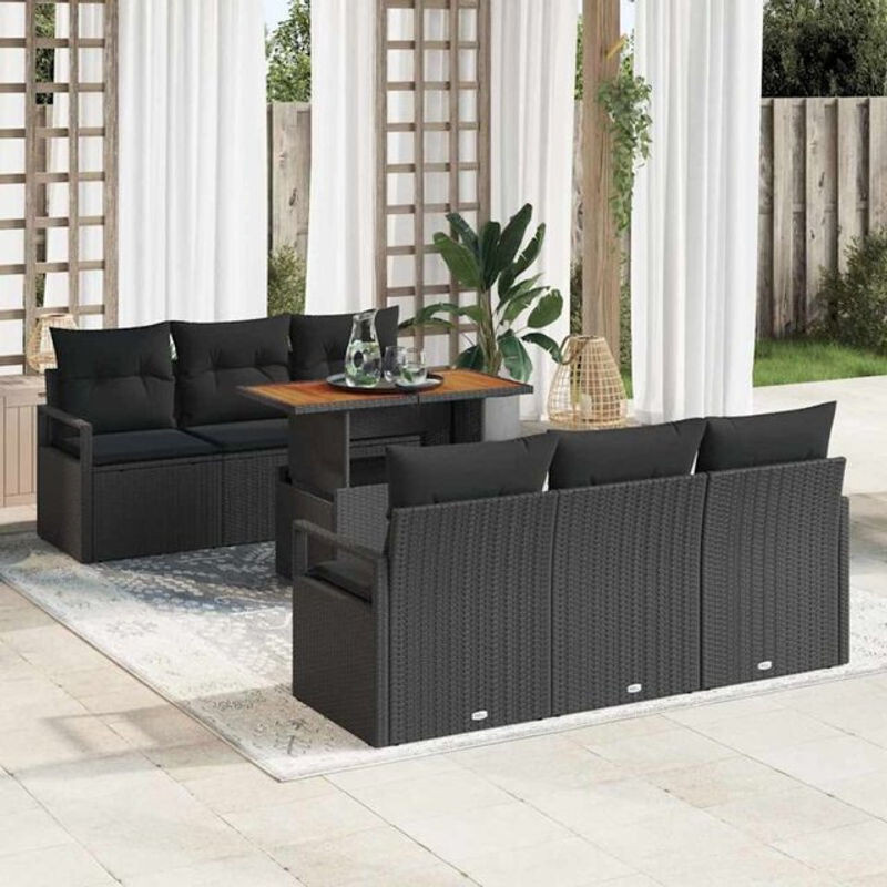 Vidaxl Garten-Sofa-Set aus Poly-Rattan mit Speicherfunktion, 7-teilig, Schwarz - Bild 1
