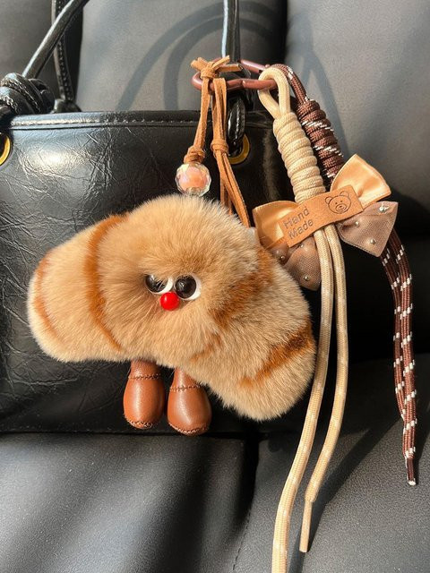 Schlüsselanhänger Kaninchenfell, Croissant, braun, 14 cm, Kinder - Bild 1