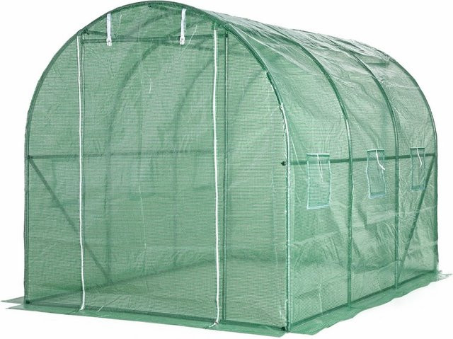 Powertec Garden Foliengewächshaus in Grün mit 6 Fenstern aus Stahl und PE-Netzstoff, B/T/H: 300 x 200 x 200 cm - Bild 1