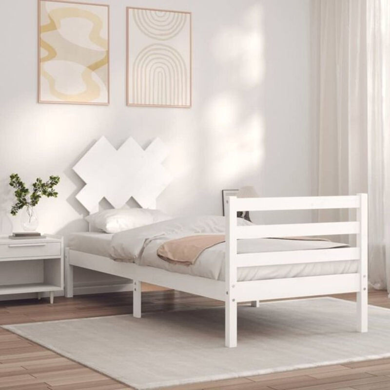 Massivholzbett aus Kiefer mit Kopfteil von Vidaxl in Weiß im Landhausstil und minimalistischem Design - Bild 1