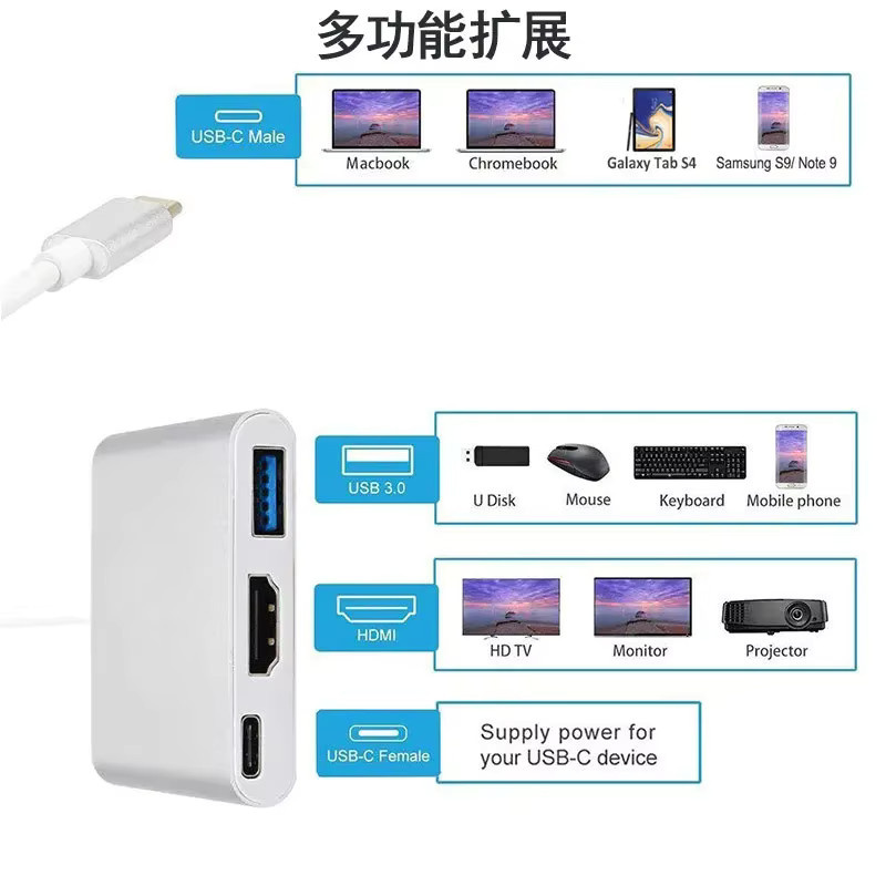 3-in-1 USB-C Dockingstation Konverter für Macbook Air mit HDMI und USB 3.0 in Silber/Grau - Bild 3