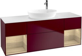 V&B Waschtischunterschrank Finion in Weiß Hochglanz mit Eichenholz-Regal, Breite: 160 cm, Höhe: 50,1 cm, Tiefe: 50,1 cm - Bild 1