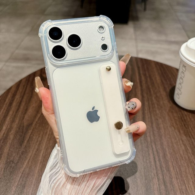 YULIN Neon Handyhülle mit Handgelenkband und Ständer für iPhone 17 16 15 14 13 12 11 Pro Max Plus Mini aus weichem TPU in Weiß - Bild 1