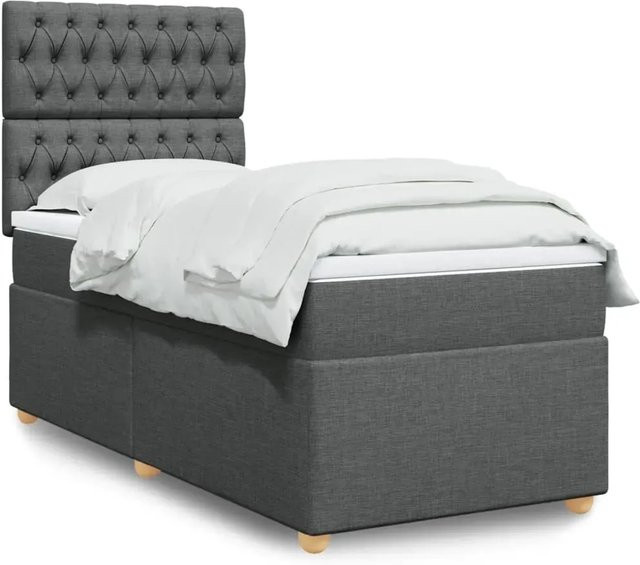 vidaXL Boxspringbett mit Matratze Dunkelgrau, Hybrid-Bett mit USB-Ladeport und Unterbettbeleuchtung, B/T: 90 x 200 cm - Bild 1