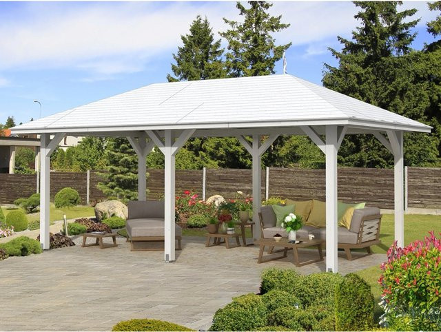 Skan Holz Pavillon Orleans 1 aus Fichte mit Zeltdach, Weiß, B/T/H: 374 x 656 x 314 cm - Bild 1