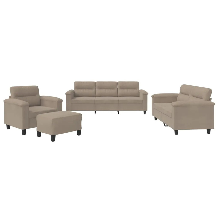 vidaXL 4-teilige Sofagarnitur mit Kissen und Ottoman aus Mikrofasergewebe in Taupe/Beige - Bild 2