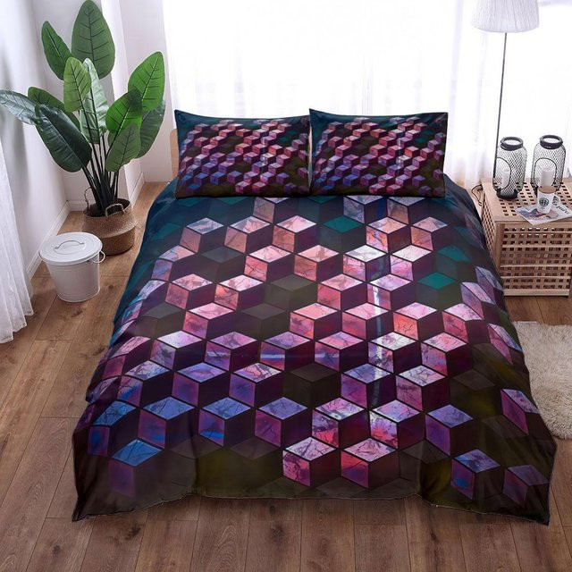 Retro 70er Jahre Teller Bettwäsche-Set mit grafischem Design, Mehrfarbig, 3-teilig, B/H: 140 x 200 cm - Bild 1