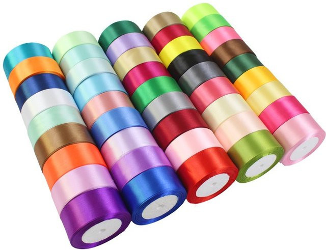Merylover Satinband Set in Rot und Multicolour, Breite: 40 mm, Länge: 25 Yards pro Rolle, Bastelbedarf für DIY-Schleifen und Geschenkverpackungen - Bild 1