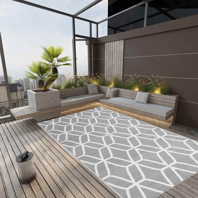 vidaXL Outdoorteppich Grau Modernes Design aus Polypropylen B/B: 140 x 200 cm - Bild 2