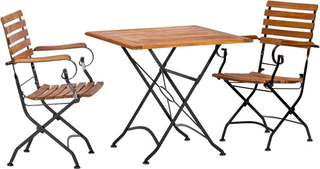 Acamp Gartenmöbelset Lindau aus Akazienholz und Eisen mit 2 Sesseln und 1 Tisch, Farbe Schwarz-Braun, Tisch B/T: 80 x 80 cm - Bild 1