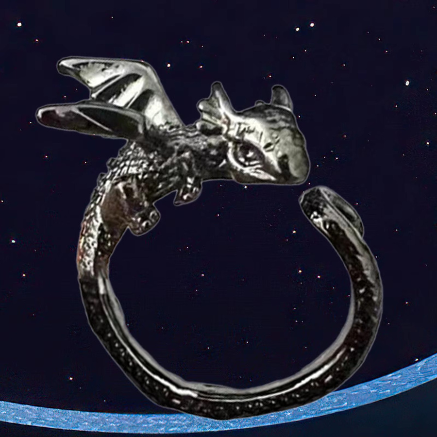 Verstellbarer Drachen-Strickring aus Metall in Silber als Garnführung und Fingerhalter für schnelleres Stricken und Häkeln - Bild 2