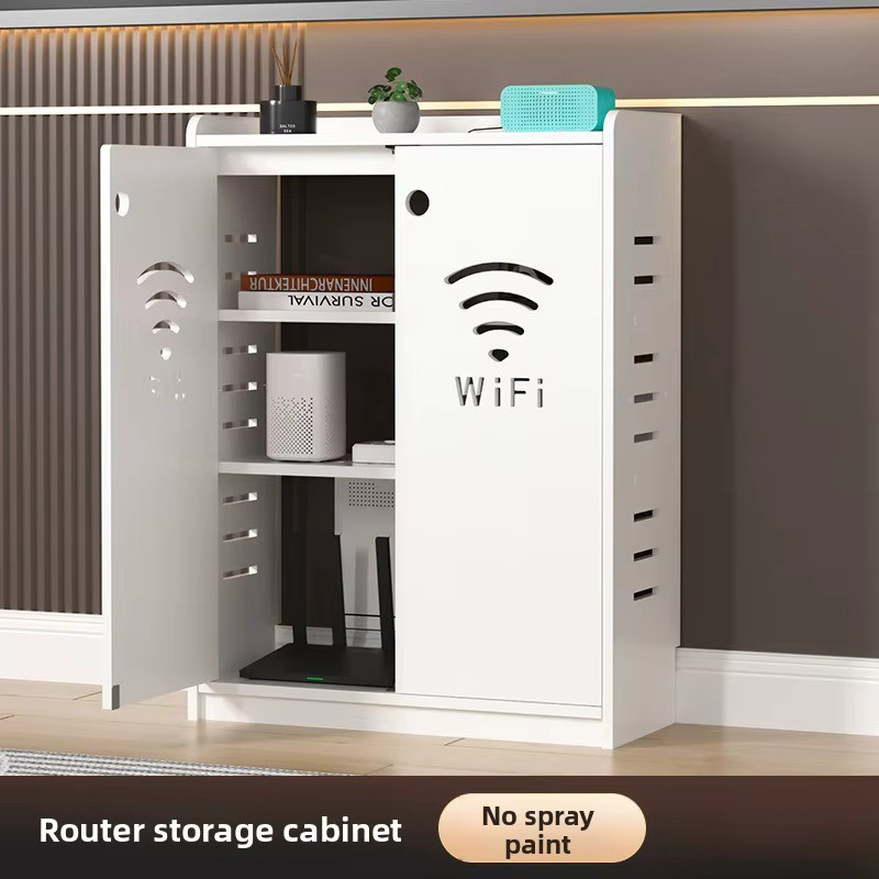 LEWEN Router-Regal Bodenstehendes Aufbewahrungsregal in Weiß Matt mit Rückwand für Wohnzimmer und Schlafzimmer B/T/H: 60,0 x 50,0 x 25,0 cm - Bild 2