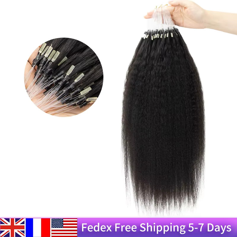 Kinky Straight Micro Loop Echthaar-Extensions, Remy, 1B, 50 Stränge - Bild 3