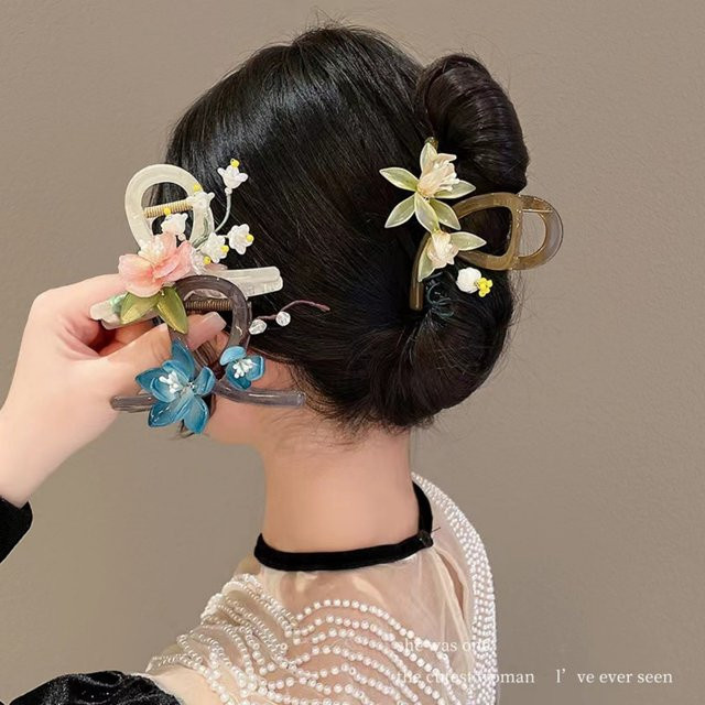 Haarklammer Blumen, Magnolien-Bambusblatt, Pfirsichblüten, Damen - Bild 1