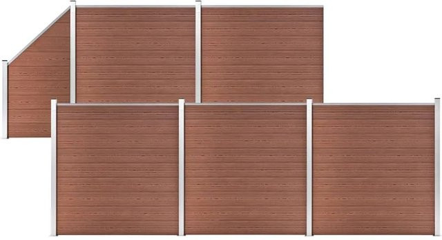 vidaXL WPC Zaun-Set aus Aluminium in Braun mit 5 Quadraten und 1 Schräge, B/H: 965 x 186 cm - Bild 1